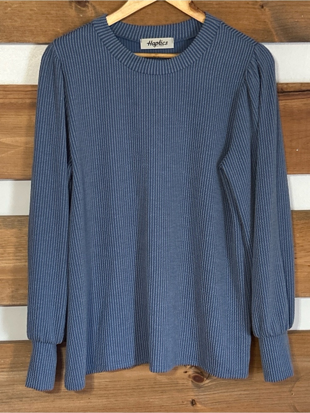 Haptics Long Sleeve Blue Ripped with Cuff Sleeve Flowy Blouse Women's Size Large